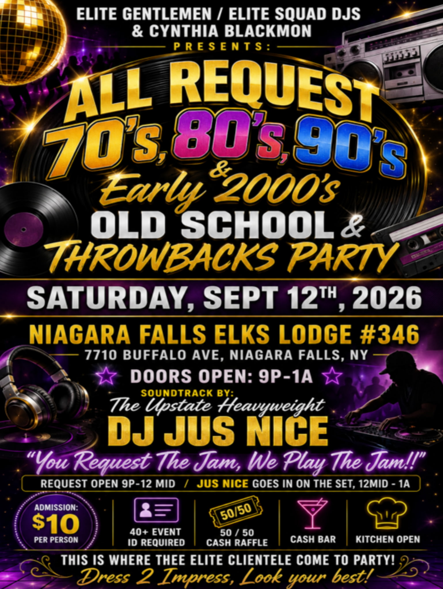 All Request 70s, 80s, 90s and Early 2000s Old School and Throwbacks Party event flyer